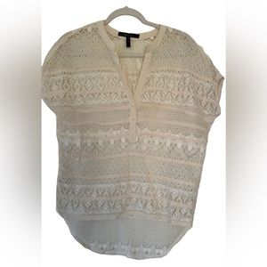 BCBGMaxazria Cream & White Lace Popover Shirt, size XS